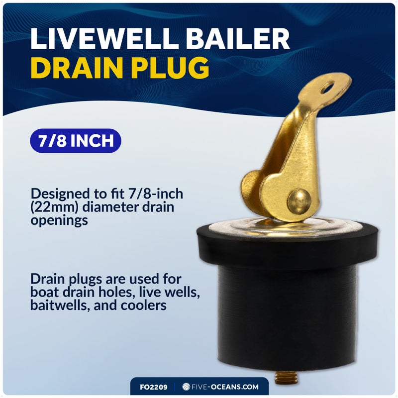 Five Oceans 7/8-Inch Brass Boat Drain Plug, Locking Livewell Plug, Locks in Place - FO2209 - Image 3